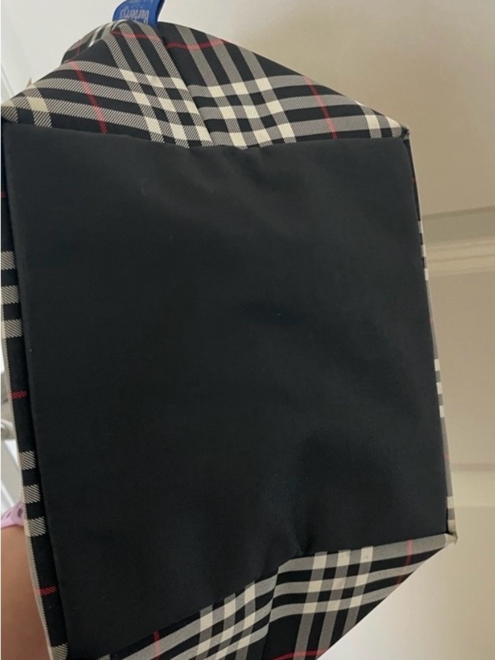Vintage rare Burberry Black Plaid Top-Handle Tote with Red Accents - Picture 7 of 7